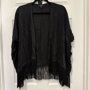 Talula Fawkner Blouse Black Flowy Kimono with Fringe